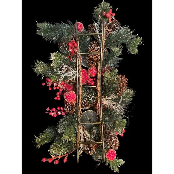 Vtg MCM Sugared Fruit Pinecone & Pine Needle Centerpiece Pillar Candle Holders - Picture 2 of 11